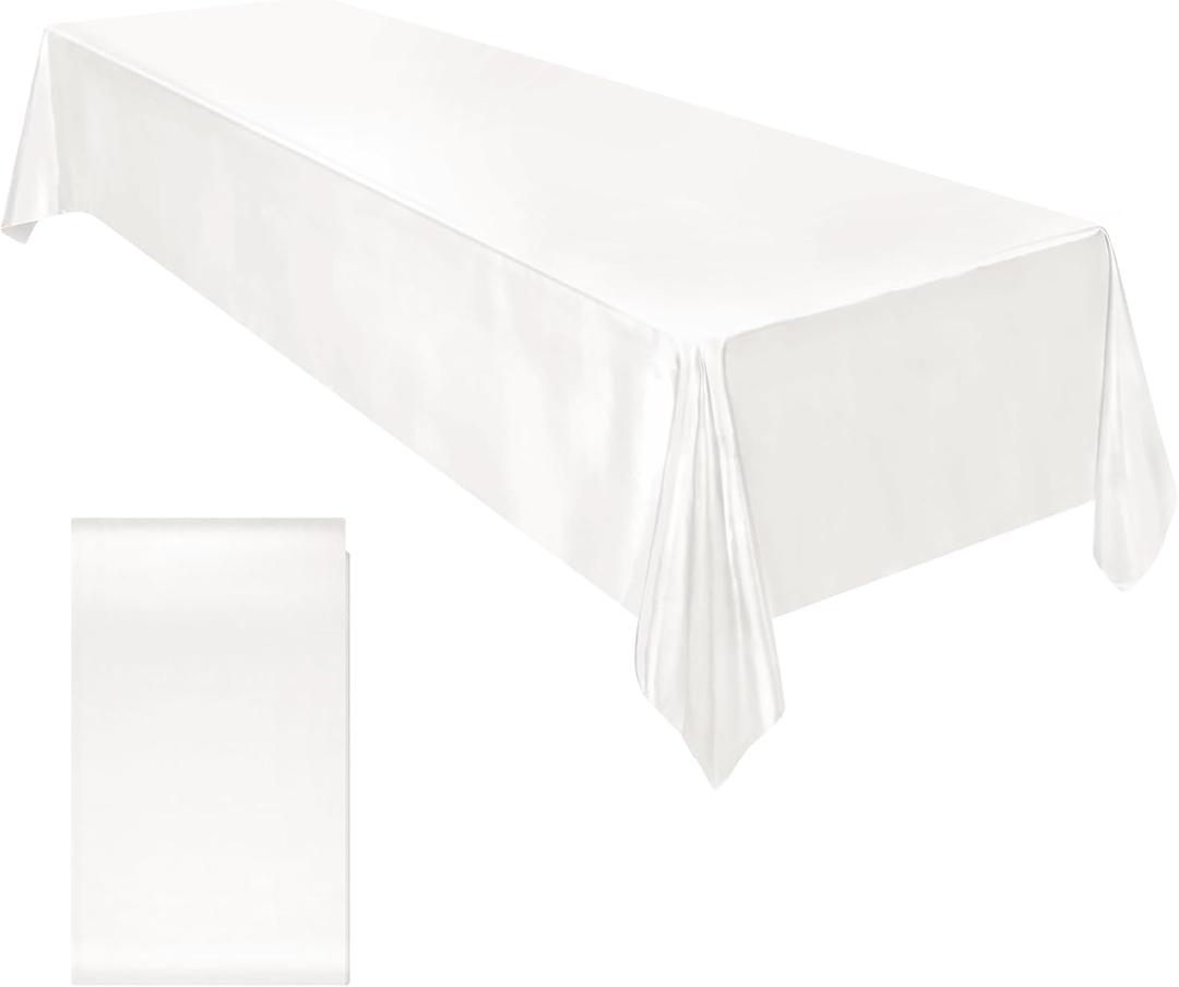 Ruisita Satin Party Tablecloth Table Cover 58 x 102 Inches Wedding Rectangle Bright Silk Tablecloth Table Cover Smooth Fabric Tablecloth Table Decor for Wedding Banquet Table Decoration, White