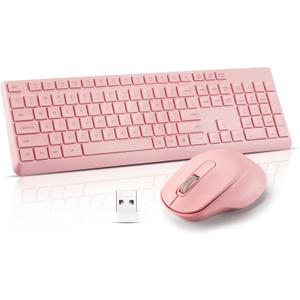 Wireless Silent Keyboard Mouse Combo, Ultra-Slim USB Keyboard Silent Mouse Set, Water-Dropping Keycaps, 12 Shortcuts, 2.4GHz Wireless Connection for PC Laptop Windows XP/7/8/10, Vista, Mac (Pink)