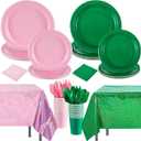 Hushee 170 Pcs Pink and Green Witch Party Decorations Witch Birthday Party Supplies Including Plates Tablecloth Cups Napkins Knives Forks Spoons for Birthday Favors, Serve 24 Guests(Solid)