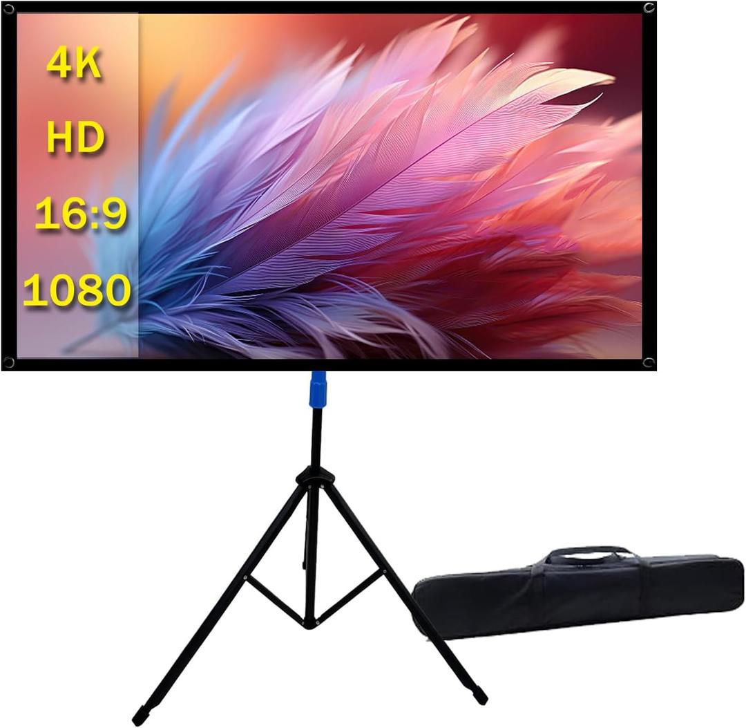 Projector Screen with Stand Outdoor 80 inch 4K HD 1.5-Gain Wrinkle-Resistant Movie Screen, 160 Viewing Angle, Projection Screen for Movie Night and Indoor 80in