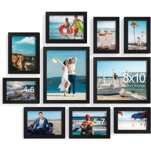 decorUhome Picture Frames Collage Wall Decor for Photo Gallery Display, Assorted Picture Frames set of 10 Including Two 8x10 / Four 5x7 / Four 4x6 for Family Wall Decor, Black, 10 Pack