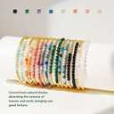 Kainier Gold Beaded Bracelets for Women 2Pairs 14K Gold Plated Stretch Bracelet Set Stackable Tarnish Dainty Natural Stone Bead Bracelets Gift (Aquamarine)