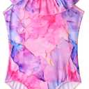 Snowheart Girls Swimsuit One Piece Bathing Suit Kids Quick Dry Shoudler Ruffle Floral Swimwear for 3-12 Years Old (Pink)