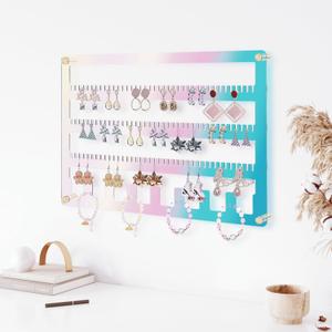 Hanging Earring Holder Organizer Wall Mounted Wall Earrings Hanger and Necklace Holder- Acrylic Earring Storage Display for studs, dangling, Necklace, Bracelet and Rings, 2221MO1035PL