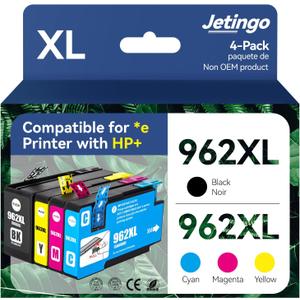 962xl Ink Cartridges Combo Pack for HP 962XL Black and Color Replacement for HP OfficeJet Pro 9010e 9015e 9010 9012 9015 9018 9025 Printers (4-Pack Black Cyan Magenta Yellow) (962-4P) 