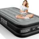 Sebor Air Mattress Twin with Built-in Pump 18", Comfortable Self-Inflating Air Mattress with High-Speed Pump, Durable Blow Up Mattress Twin with Storage Bag for Guests, Camping, Travel (Black Gray)