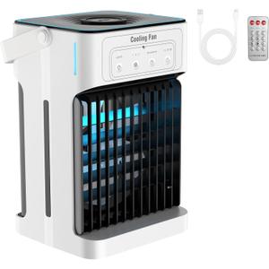 Portable Air Conditioners, Dual Motor & Fan Blades Evaporative Air Cooler with Remote, 3 Speeds & 3 Mist, Colorful Night Light Cooling Fan with 2-8H Timer, Personal AC Unit for Bedroom Office