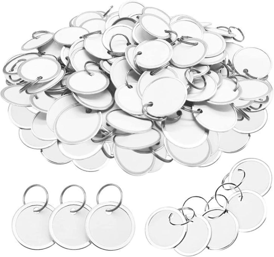180 Pieces Metal Rim Tags Key Tags Round Paper Tags with Metal Rings for Car Keys and Door Keys,White