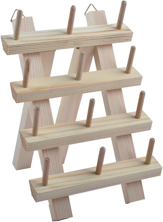NW 12-Spools Wooden Thread Holder Sewing and Embroidery Thread Rack and Organizer Thread Rack for Sewing with Hanging Hooks