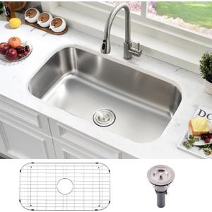 31 Inch Undermount Kitchen Sink Stainless Steel-Bokaiya 31x18 Stainless Steel Kitchen Sink Single Bowl 16 Gauge Large Corner Under Mount Sinks with Dish Grid (Brushed Nickel)