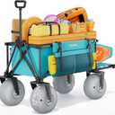 51" Beach Wagon with 10" PU Balloon Wheel,440LBS Beach Cart with Rear Tailgate, Foldable Wagon for Sand, Grass and Gravel,Mint Green (Pump Included)