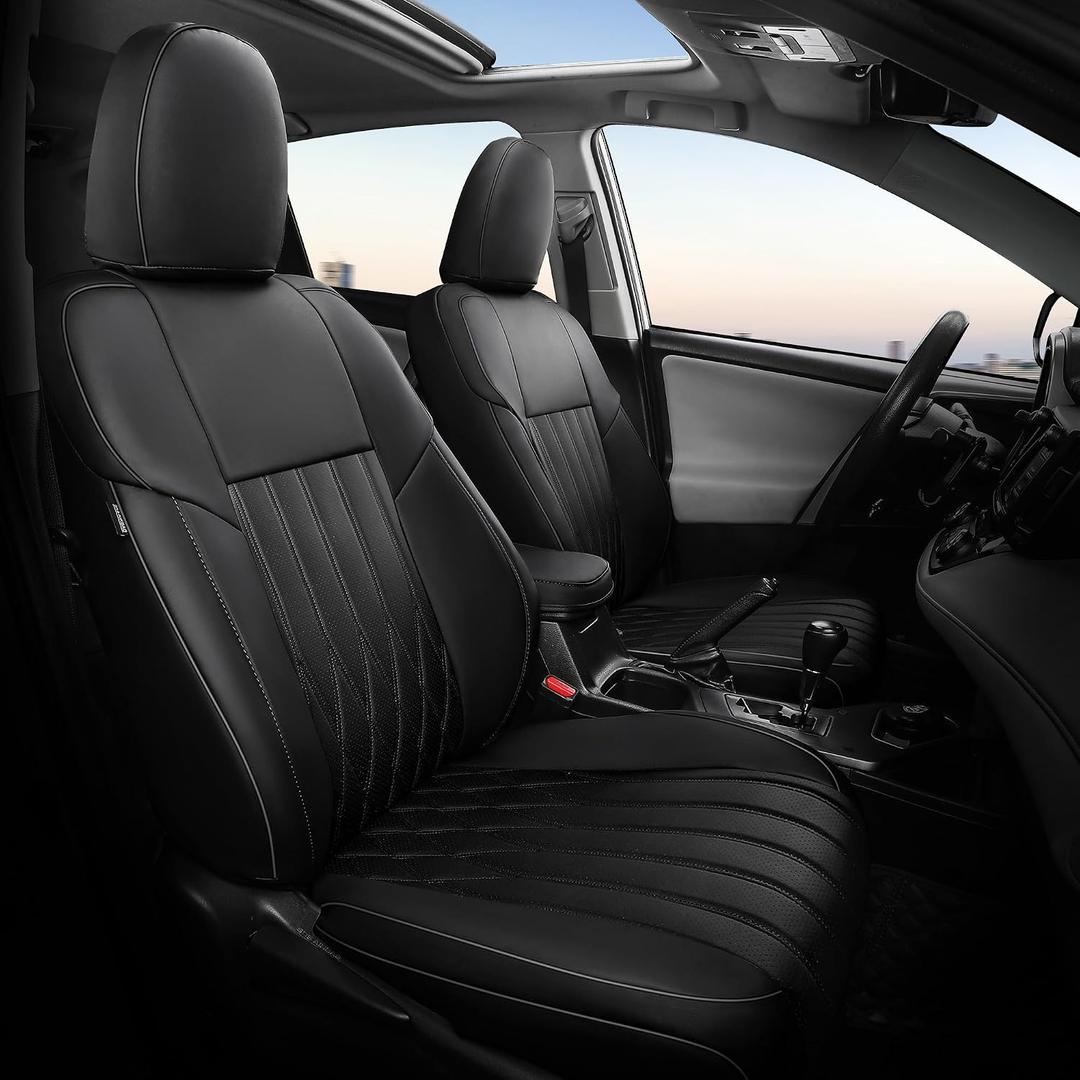 RAV4 Seat Covers for Toyota RAV 4 2013 2014 2015 2016 2017 2018 Gas XLE SE Limited Platinum Adventure (not for LE & Hybrid) Faux Leather Car Seat Covers Full Set - Black