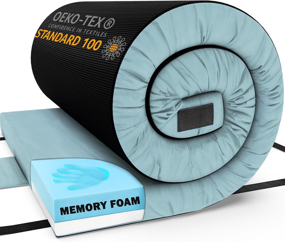 Matrix Comfort-Cell Memory Foam Camping Mattress Pad, Portable Foam Sleeping Pad for Camping, Roll up Sleeping Mat for Adults Floor Mattress Guest Floor Bed for Sleepover, Car, Tent SUV Cot Mattress, Twin 75’’ X 36’’ X 3’’