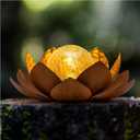 Huaxu Solar Lights Outdoor Decor Metal Lotus Flower LED Waterproof Glass Decorative Gifts for Garden Lover Women Mom Table Pathway Lawn Patio Yard Ground (Imitation rust)
