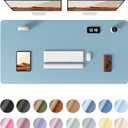 YSAGi Leather Desk Protector, Office Mat, Large Mouse Mat, Non-Slip PU Leather Blotter, Laptop Pad, Waterproof Writing Pad for Office and Home (Ice Blue, 47.2" x 23.6")