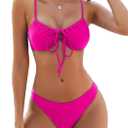 ZAFUL Women High Cut Bikini Sets String Sexy Swimsuit Two Piece Underwire Bathing Suit Brazilian Cheeky Cut Out Cute Swimwear (Hot Pink)