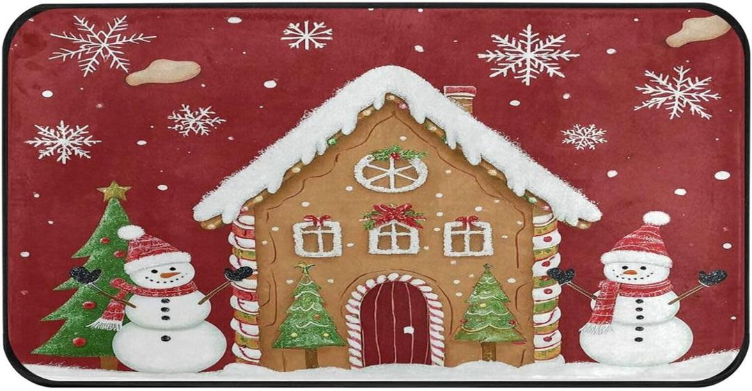 Gredecor Christmas Winter Kitchen Rug Anti Fatigue Gingerbread House Snowmen Red Decorative Kitchen Mats Non Skid Washable Floor Rugs Runner Home Decor 39"x20"