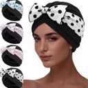 Soulchen 4 Pack Women Swim Caps for Long Hair Turban Bathing Caps with Polka Dot Bow Pleated Elastic Swimming Hats Fabric Cloth Waterproof Ear Protection Stylish Pool