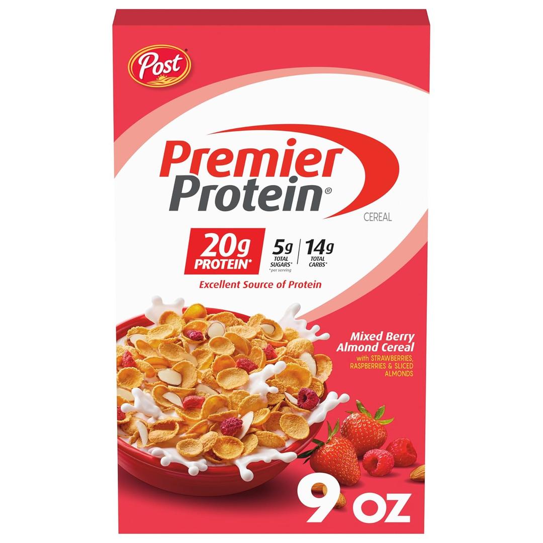 Premier Protein Mixed Berry Almond Breakfast Protein Cereal, 9 oz Box (EXP 08/18/27)