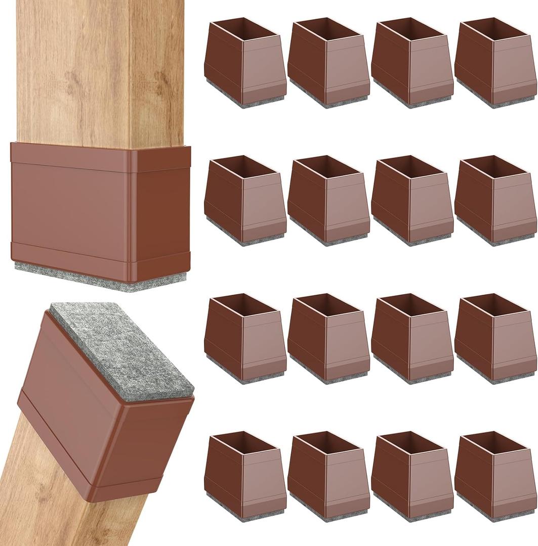 Rectangle Chair Leg Protectors for Hardwood Floors,16 PCS Silicone Covers to Protect Wood Tile Floors Felt Pads Furniture Leg Caps Reduce Noise. Easy to Move.(Brown,0.5 x 1.5 Inch,Rectangle)