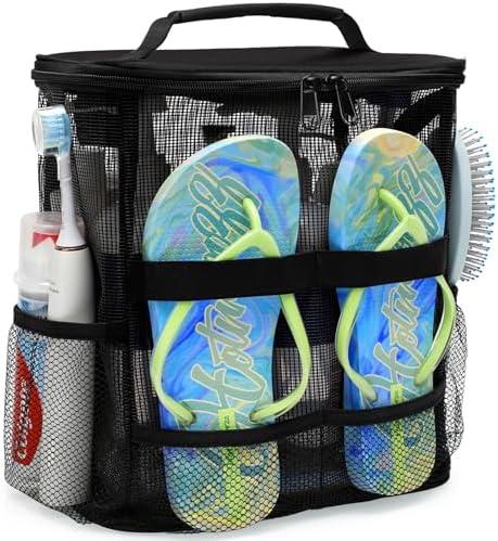 Dorm Room Essentials for Guys Girls Boys, Quick Dry Mesh Shower Caddy Portable, Large Capacity Shower Bag with Hanging Hook, Travel Beach Camping Esentials, Christmas Birthday Gifts for Women Man