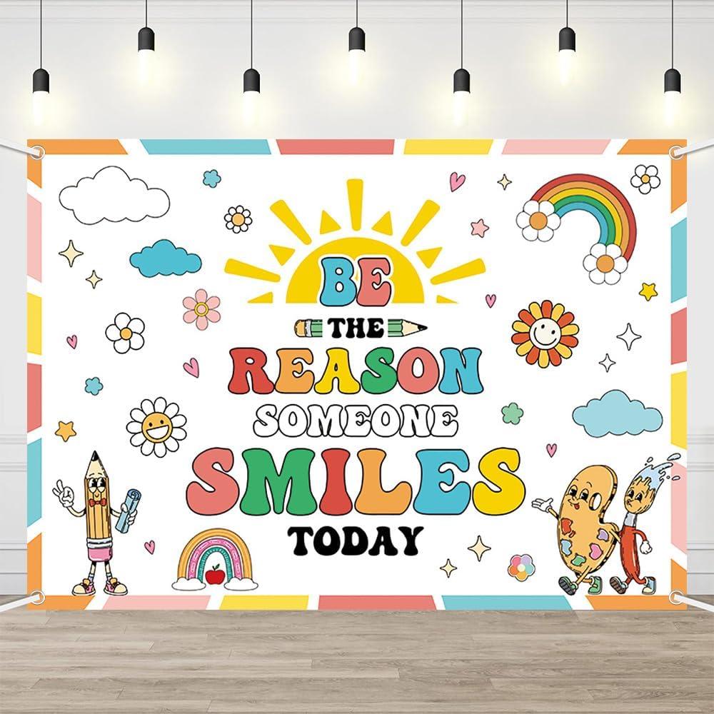 Boho Rainbow Back to School Backdrop Be The Reason Someone Smiles Today Classroom Decorations Colorful Classroom Decorations for Kindergarten Preschool Elementary Middle School 6x3.6ft (7x5ft)