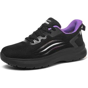 Treesky Non Slip Work Shoes for Women in Food Service - Slip Resistant, Comfortable & Lightweight Sneakers, Suitable for Restaurant, Kitchen & Nursing Crews (5, Black Purple)