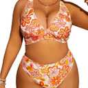 SOLY HUX Women's Plus Size Swimsuit Floral Print High Waisted Bikini Sets Two Piece Bathing Suits Multicoloured Floral 3XL