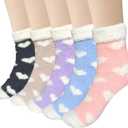 Loritta 5 Pairs Womens Fuzzy Socks Winter Warm Cozy Fluffy Super Soft Slipper Socks (A - Love Heart Patterned)