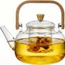 1500ml (50.72oz) Borosilicate Glass Teapot with Wooden Handle, Stovetop Safe Large Tea Kettle with Removable Glass Infuser for Blooming Tea & Loose Leaf Tea