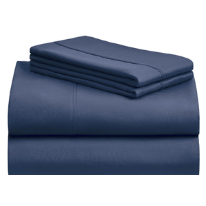 LuxClub 4 PC King Sheet Set, Deep Pockets Wrinkle Free Cooling Bed Sheets Hotel Bedding for Women, Men, Includes 1 Fitted Sheet, 1 Flat Sheet and 2 Pillowcases-Soft Navy