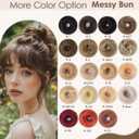 Messy Bun Hair Piece Human Hair Medium Brown Highlighted Bleach Blonde Tousled Stretchy Fluffy Donut Ponytail Extensions for Women(1 Count #p4-613