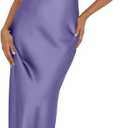 Memoriesea Women's Sexy Sleeveless Cowl Neck Flowy A Line Party Cocktail Midi Dress (Purple)