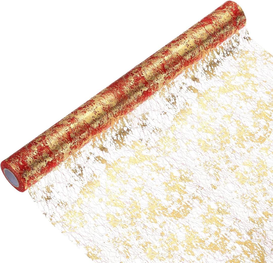 uxcell Gold Red Table Runner Roll 20" x 15 Feet Sequin Foil Metallic Mesh Table Runner Decor Table Decorations for Wedding, Birthday Party, Christmas, New Year