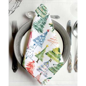 Washable Cloth Napkins Set of 6, Christmas Tree Colorful Pine Tree Soft Table Dinner Napkins Cloth, Watercolor Xmas Trees Cartoon Style Reusable Napkin for Party/Home/Wedding/Kitchen (White Light Green Gray Blue)