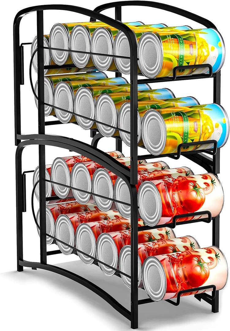 Auledio Stackable Beverage Can Dispenser Rack, Storage Organizer Holder for Canned food or Pantry Refrigerator,Black(2 Pack) (6 x 17.5 x 9 inches)