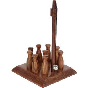 Ajuny Handcrafted Table Top Mini Bowling Game Set Wooden Bar Bowling Pin for Adults and Kids - Portable Home Office Desk Toys Gift Set of 1, Size 2 Inches