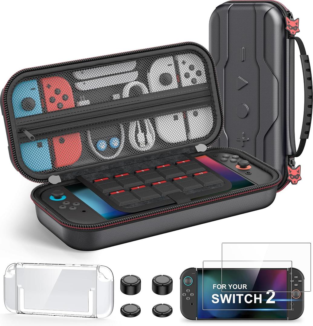 Switch 2 Carrying Case Compatible with Nintendo Switch 2&1/Switch OLED Console, 4 In 1 Protective Hard Portable Travel Carry Storage Bag Include Cover Case, Screen Protector, Thumb Grips