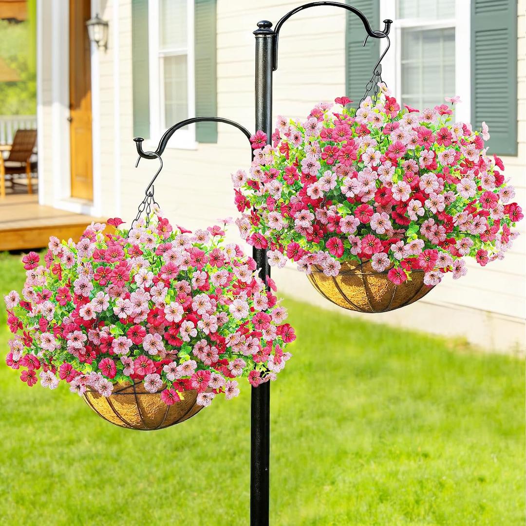 2 Set Artfiticial Hanging Mums Flower Baskets for Outdoors,Pink, 2 Pcs