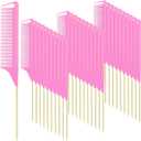 Patelai 30 Pcs Rat Tail Combs Bulk Steel Pin Rat Tail Carbon Fiber Heat Resistant Teasing Combs Fine Tooth Pintail Braiding Hair Tools for Stylists Salon Sectioning Detangling(Pink and Gold)