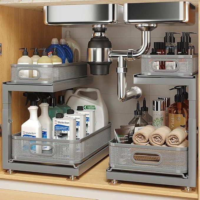 2-Pack Under Sink Storage Organizer with 2-Tier Slide Out Drawer, Sophisticated Mesh Pull Out Shelf for Kitchen & Bathroom, Fits Small Items, Upgraded Arched Track for Smooth Gliding-Gun Gray
Visit the Biboraya Store