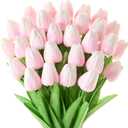 30 Pcs Tulips Artificial Flowers Fake Pink Flowers Latex Tulips Real Touch 13" Silk Flower for Spring Mother's Day Easter Gifts in Bulk Home Kitchen Wedding Decorations