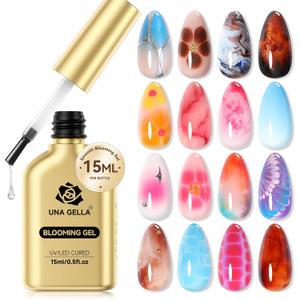 UNA GELLA Blooming Gel Nail Polish 15ml Super Clear for Spreading Effect U V/LED Needed Nail Blooming Gel for Marble Natural Stone Floral Print Watercolor Effect Design Soak Off Home DIY Salon
