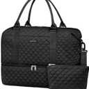 HOTOR Travel Duffel Bag - Weekender Bags for Women, Carry On Overnight Bag with Shoe Compartment, with Toiletry Bag for Travel Essentials and Travel Accessories, Black, 13.4"17.3"7.9"