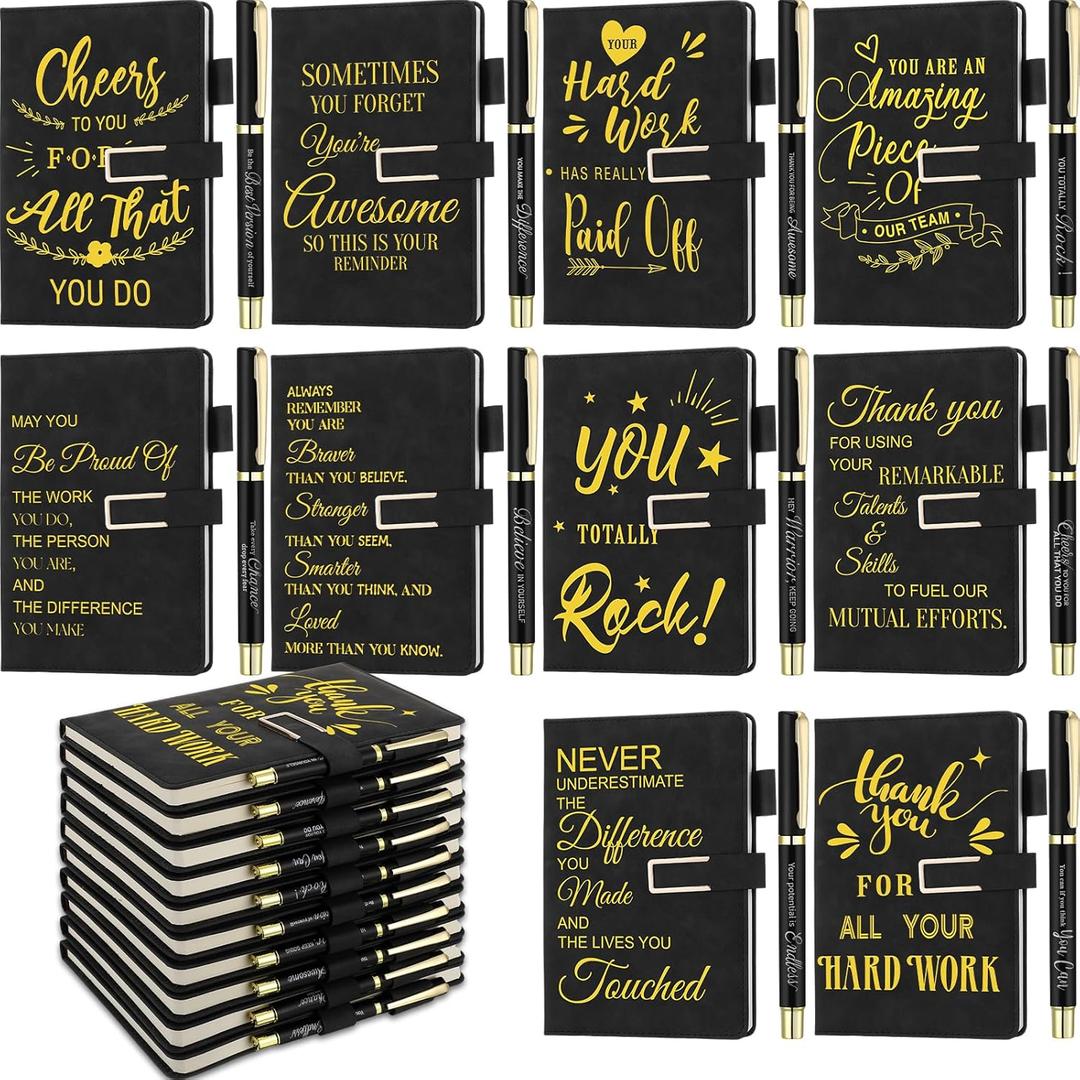 Chuangdi 20 Pcs Employee Appreciation Gift Bulk A5 Leather First Day of School Gifts Thank You Gifts 10 Inspirational Notebook and 10 Motivational Ballpoint Pen for Coworker Team Teachers Student
