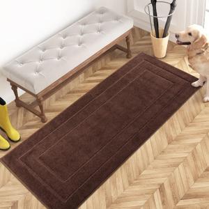 PURRUGS Dirt Trapper Door Mat 24" x 59", Non-Slip/Skid Machine Washable Entryway Rug, Dog Doormat, Super Absorbent Welcome Mat for Muddy Wet Shoes and Paws, Brown