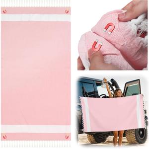 HunnmingRe 1 Pcs 39 x 71 Inch Extra Large Magnetic Beach Towel Oversized Turkish Blanket Cotton XXL Sandproof Towels Huge Big Giant Throw Quilt Blankets for Adult Picnic Camping Travel Pool (Pink)