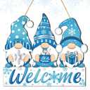 Panelee Winter Welcome Door Sign Gnome Hanging Decoration Let It Snow Wooden Gnome Sign Blue Snowflake Door Hanger with Rope Hanging Decoration for Front Porch Home Winter