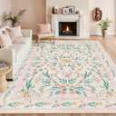 7x9 Pink Boho Floral Area Rug  Washable Non-Slip Soft Carpet for Living Room, Girls Bedroom, Kids Room or Playroom