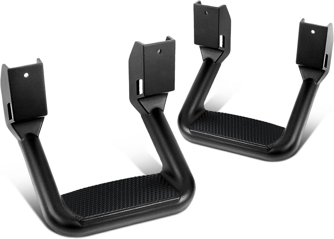 DNA MOTORING Pair Aluminum Side Hoop Steps Universal Side Step Compatible With Chevy GMC Dodge Pickup Trucks SUVs, 11"L x 6"H x 12"W, 2 Pcs, Black, SSTEP-BK